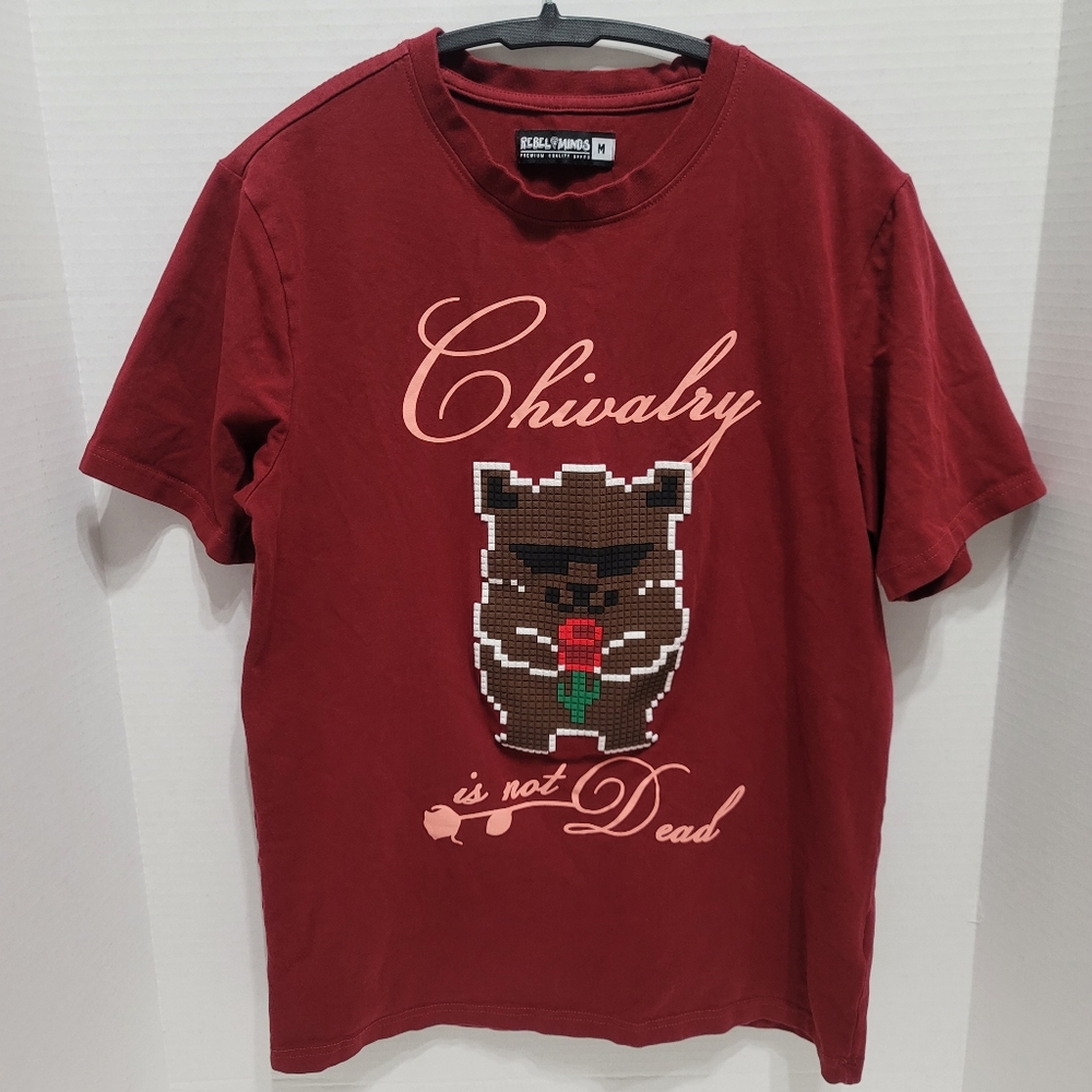 Rebel Minds Maroon Graphic Tee with Bear Design Size Medium